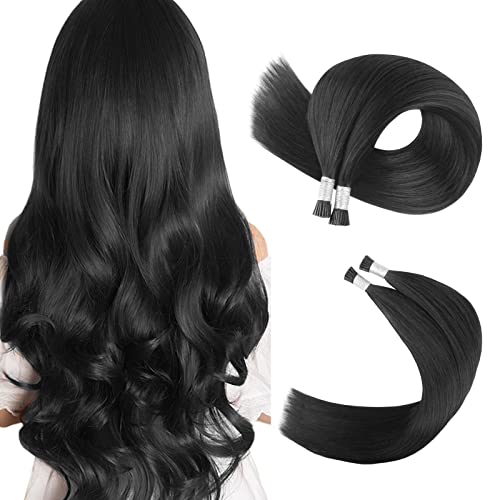 Sixstarhair Keratin Hair Extensions Human Hair 50 Grams Itip Human Hair Extensions Silky Straight Jet Black Pre Bonded Real Human Hair Black Remy I Tip Hair Extensions 100 Strands 16Inch #TOP7