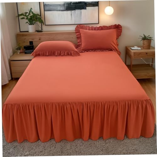 Falda de cama Queen naranja con elástico para renovar tu dormitorio 7