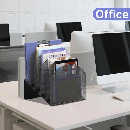 5-Tier Desk File Organizer, Metal Mesh Vertical Desktop File Folder Holder Space-Saving Document Organizer for Office, School, Home (Black） by ReePlan - Image 2