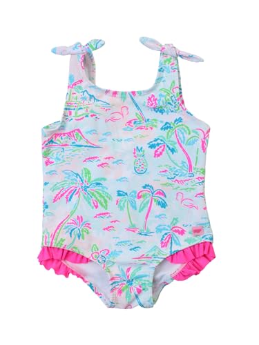 Image of RuffleButts Girls UPF50+ Sun Protection Tie Shoulder /Cross Back One Piece Swimsuit