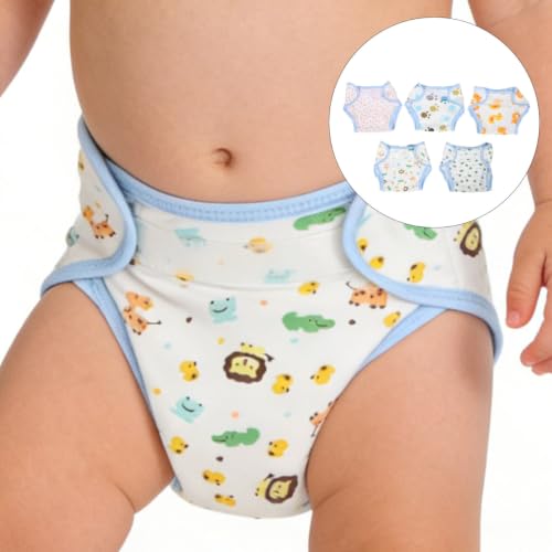Healvian Cloth Diaper Pants 5Pcs with Printed Patterns – Breathable Cotton Reusable Newborn Nappies for Premature Babies and Potty Training - Image 3