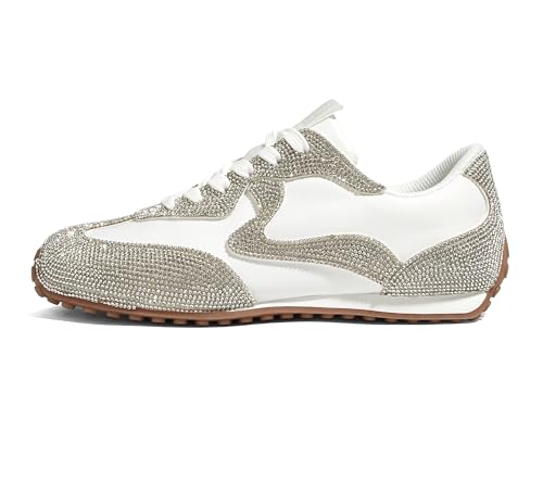 LUCKY STEP Women's Sparkly Fashion Sneakers,White,8