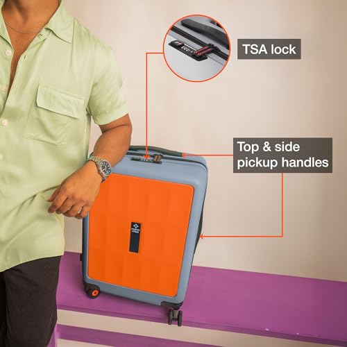 Image of Nasher Miles Zanzibar TSA Lock Hard-Sided Polycarbonate 8 Wheels Double Spinner Cabin Luggage Orange Grey 20 inch |55cm Trolley Bag| Suitcase,Small