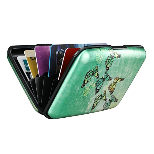 Image of Elfish Mini RFID Aluminum Wallet Credit Cards Holder Business Card Case Metal ID Case for Men Women, Fly Butterfly