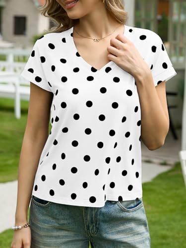 UNCLECAT Women's Polka Dot V Neck Crop Tops Summer Short Sleeve T-Shirts Trendy Loose Fit Blouse Tee — view 3