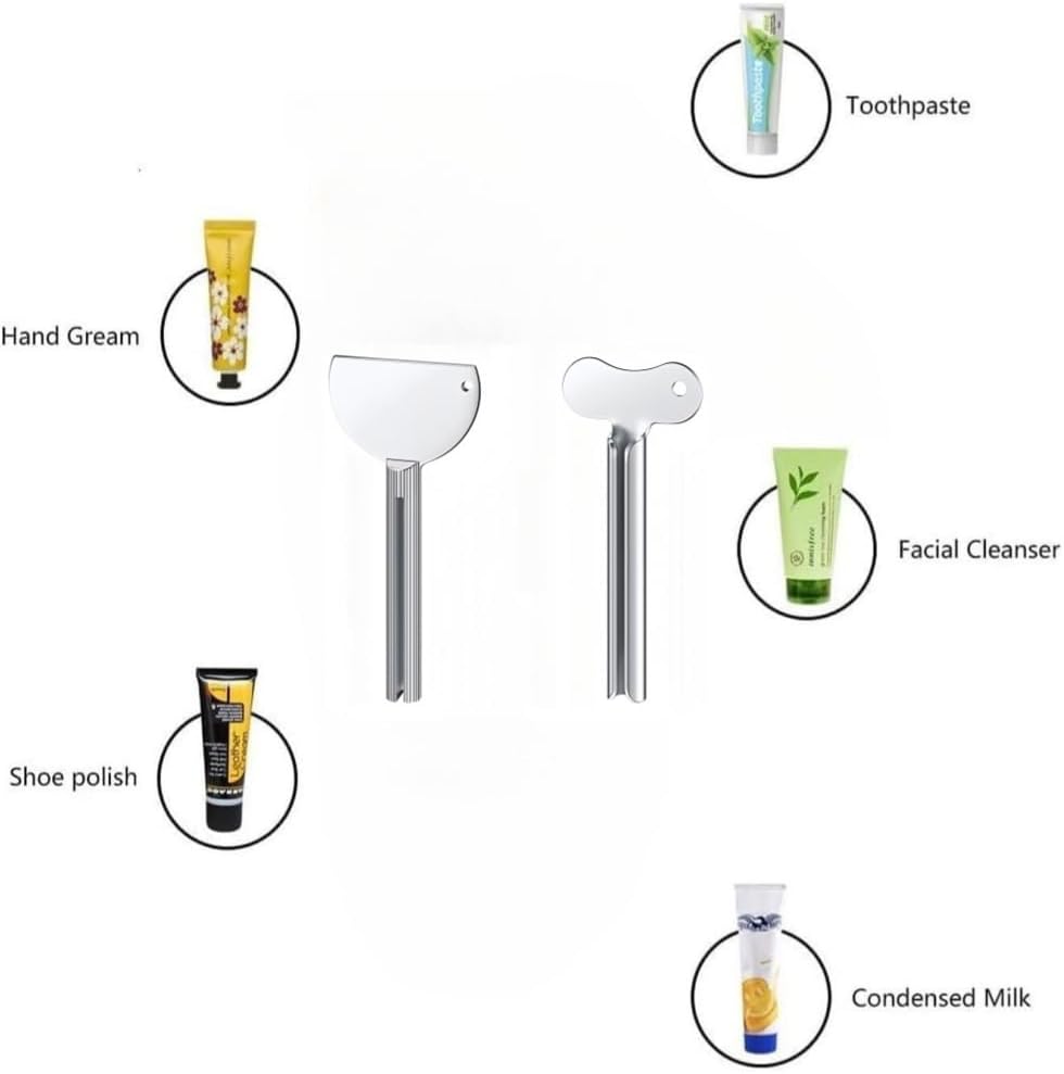 Tube Squeezer for Toothpaste, 6-Pack Metal Toothpaste Dispenser with Two Styles, Stainless Steel Tube Squeezer Tool for Home and Kitchen, Automatic Toothpaste Dispenser for Daily Use image 2