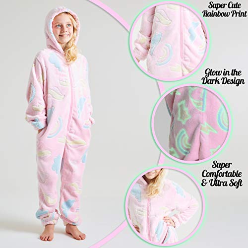 CityComfort Einhorn Onesie, Jumpsuit Mädchen, Glow in the Dark Schlafanzug Mädchen, 110-164 (9-10 Jahre, Rosa)