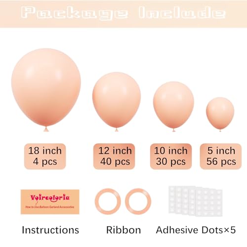 Image of Voircoloria 130pcs Pastel Orange Balloons Different Sizes 18 inch 12 inch 10 inch 5 inch Peach Latex Balloon Garland Arch Kit for Birthday Baby Shower Graduation Wedding Gender Reveal Party Decorations