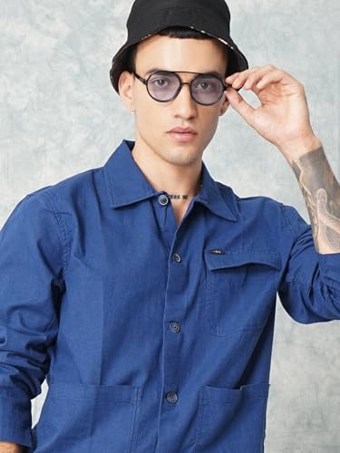 Image of The Indian Garage Co Men Slim Fit Solid Full Sleeves Cutaway Collar Street Wear Over Shirt