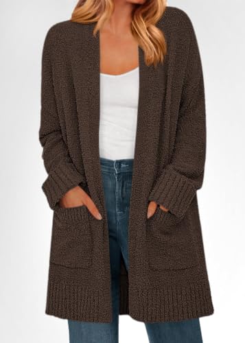 KIRUNDO Womens Long Chunky Fuzzy Knit Cardigan 2026 Fall(Coffee, XL) — view 4
