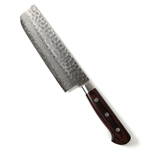 Syosaku Japanese Vegetable Knife Hammered Damascus Vg-10 16 Layer Mahogany Handle, Nakiri 6.3-Inch (160Mm) #TOP2