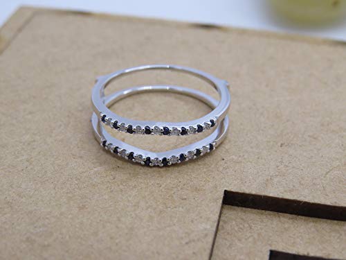 Dazzlingrock Collection Round Alternate Blue Sapphire & White Diamond Wedding Enhancer Guard Ring For Her In 14K White Gold Size 8 #TOP5