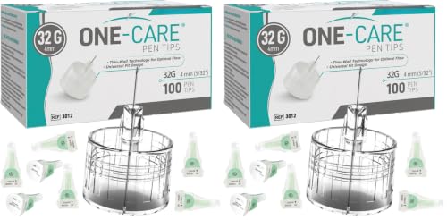 MediVena ONE-CARE Pen Tips 32G x 4 mm (5/32’’), 100/bx, Ultra-Thin (Pack of 2)