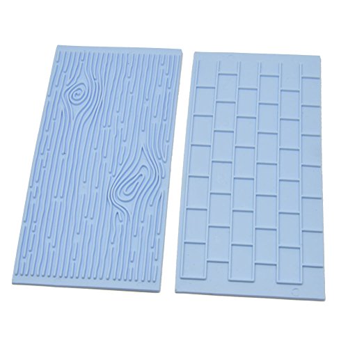 Kicode 2pcs Fondant Mur de briques Grain de bois Impression gâteau décor Moule de cuisson en silicone DIY