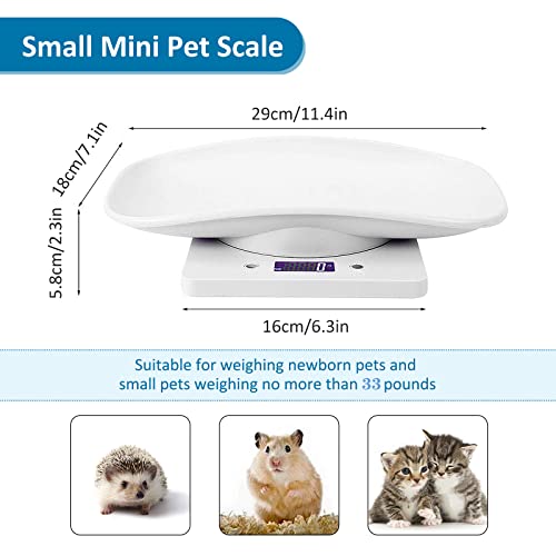 Digital Pet Scale, Small Animal Scale With Lcd Display, Multifunction Kitchen Food Scale, Weighing Max 33Lbs, Size 12"X 8" Inch For Weight Scale With New Born Kitten And Puppy(White) #TOP1