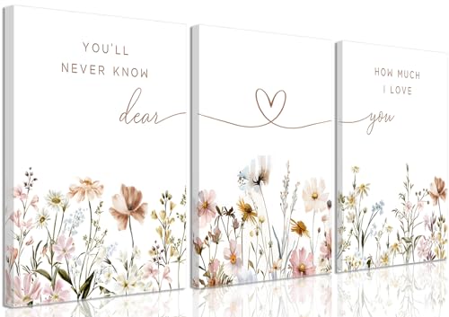 3Pcs Wildflower Nursery Canvas Wall Art Flower Botanical Sentence Poster