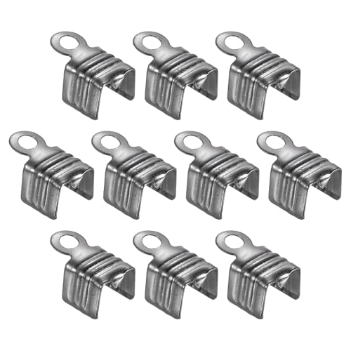 uxcell 100Pcs 5 x 7.5mm Fold Over Cord Ends, Cord Tips Leather Rope End Caps, Crimp Clamp Clasp Fastener Loop for DIY Jewelry Craft Making, Black