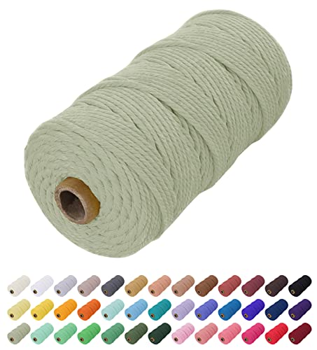 Uiopa Macrame Cord 2mm x 200m, Thick Rope Yarn Natural Cotton Cord, 3-Ply Macrame String for DIY Crafts, Plant Hangers, Wall Hangings, Decorations (Bean Green)