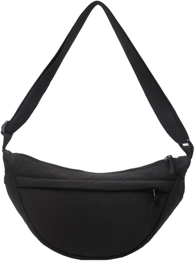 Kexpery Borsa a tracolla da donna a forma di mezza luna elegante a forma di mezzaluna borsa a tracolla con tracolla regolabile - Borsa a mano tinta unita per l'uso quotidiano, Nero
