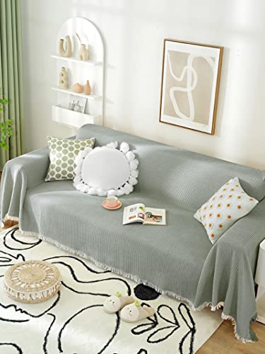 Homxi Outdoor Sofa Covers For 3 Cushion Couch,Cover Sofa Universal Solid Color Cotton Couch Cover Green Gray Sofa Cover Universal 70" X 118" #TOP28