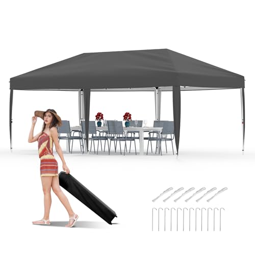 GarveeLife 10x20 Pop Up Canopy, Beach Ten with One Push Setup, Heavy Duty Outdoor Instant Canopy Tent with Portable Roller Bag, Silver Coated Top, 3 Adjustable Height, Sandbags,Gray by GarveeLife - Used condition - US$117.80