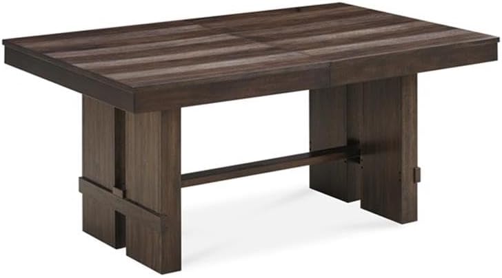 Pemberly Row 7-Piece Extendable Acacia Wood Dining Set, Antique Brown Finish, 66-84 in Table with Removable Leaf, 6 Upholstered Leather Chairs, Solid Wood Double Pedestal Base, Formal Dining Room
