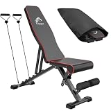 Dskeuzeew Foldable Weight Bench, 660LBS Load Capacity Adjustable Strength Training Bench, Multi-Position Incline Decline Gym Bench with Resistance Bands for Home Full Body Workout
