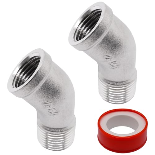 S SYDIEN 2PCS 45 Degree Elbow Fittings, 1/2" NPT Male Pipe to 1/2" NPT Female 304 Stainless Steel Pipe Fitting, Connector Coupler Apply to Outdoor/Garden/Industrial