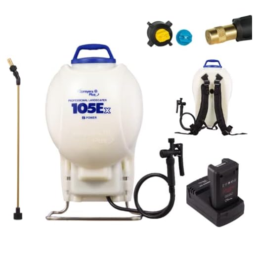 Sprayers Plus 105Ex Effortless Backpack Sprayer - 20V Lithium Long Battery Life with High Grade Seals & O-Ring, Brass Wand & Nozzle