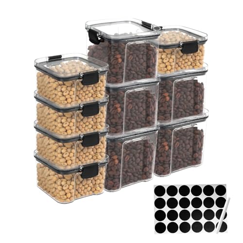 10 Vorratsdosen mit Deckel Luftdicht, frascos quadrados transparentes para especiarias/alimentos, 700 ml e 460 ml, Vorratsdosen mit Deckel, Aufbewahrungsbox Küche