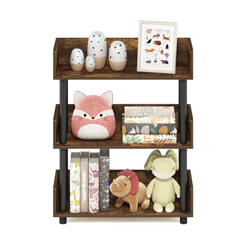 Image of Furinno TURN-N-TUBE Display Shelf, 3-Tier Storage Shelves with Side Panels, Open Shelves Book Shelf with Rounded Corner Top Edges, for Organization and Storage, Living Room, Home Office, Amber Pine