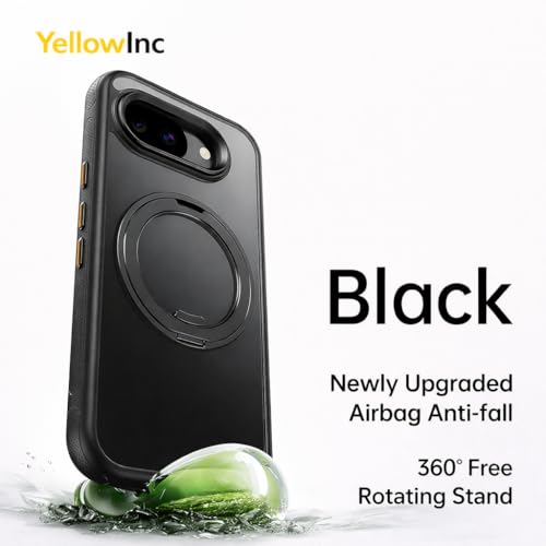 Image of Translucent Black Case for Google Pixel 10A, 360 Magnetic Stand, Alloy Metal Buttons, Aero-Space Grade Protection Cover (Swiss Frosted Black with Stand, Google Pixel 10a)