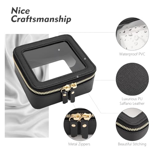 Small Makeup Bag, Travel Toiletry Bag, Mini Double-Sided Clear Waterproof Cosmetic Bag Organizer，Car Essentials for Women (Mini-Black)3