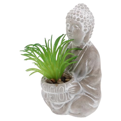 Luxshiny Small Cement Buddha Statue for Outdoor Garden with Succulent Display, Mini Buddha Sculpture for Patio and Desktop Decor, 1pcs Outdoor Garden Ornament