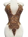 MOPISVN Handmade Rhinestones Applique Glass Stones Beads Bright Crystal Lace Patches Bodice Accessories for Weding Dress Decorations 14.17X24.4inches (Brown)