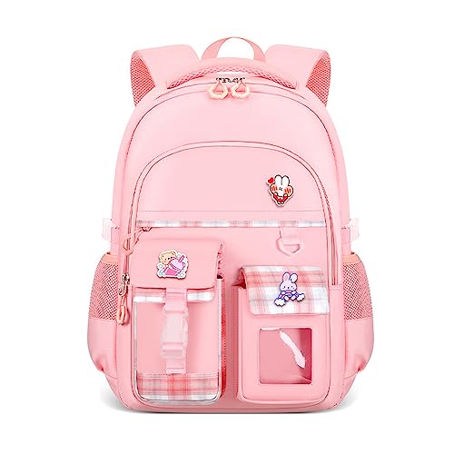 Kawaii School Backpack for Girls, Primary School Rucksack Bag for Girls, Big Capacity Primary Elementary Middle School Bag, Cute Backpacks Durable Bookbag for Teen Kids Girl Children (Pink)