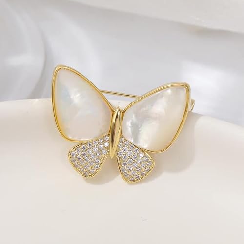 Guoxiaomei Shell Pearl Butterfly Brooch Pin For Women Girls Gold Plated Winged Brooches Pins Dress Accessories Bouquet Decor Elegant Wedding Birthday Anniversary Jewelry Gifts For Mom Sister (Gold) #TOP5