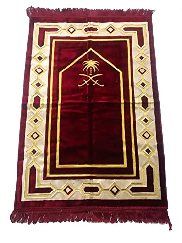 Image of Weavers Villa Prayer Mat /Aasan /Meditation Mat - Velvet Mat for Pooja, Meditation, Namaz - Maroon 70cm X 110cm - Perfect Aasan for Puja /Prayer - Floor Mat for Sitting, Multipurpose Rug