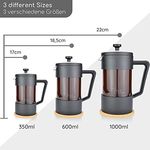 French Press Kaffeebereiter Milu, 350ml, 600ml, 1L, Glas