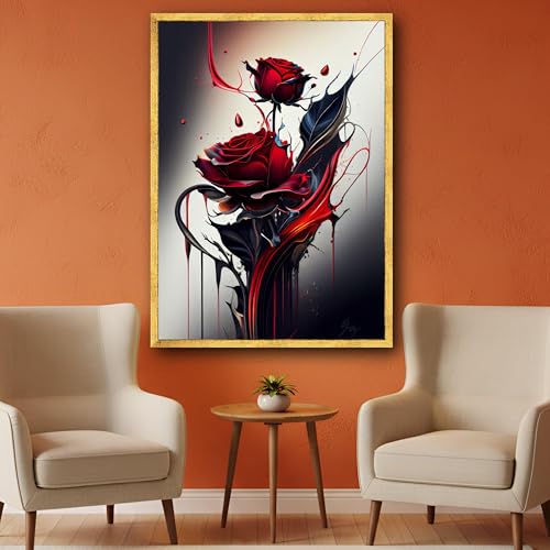 Decoración floral abstracta con cuadros de rosas rojas y láminas sobre lienzo 4