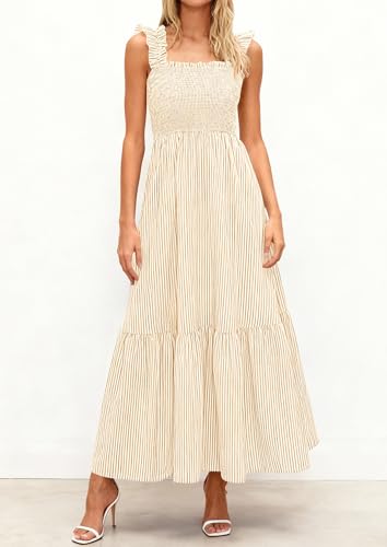 Image of PRETTYGARDEN Women's Summer Dress Casual Ruffle Strap Gingham Midi Sundress