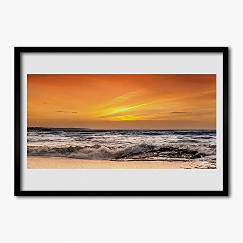 Affiche encadrée 100x70 cm panorama de mer et vagues pour décoration murale