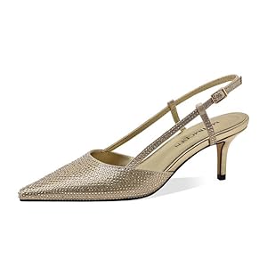 Women’s Kitten Heels Rhinestone Slingback Pointed Closed Toe Comfy Dressy Heels Pumps Dress Shoes for Women Low Stiletto Heels