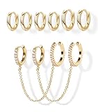 Gold Chain Hoop Ear Cuff Earrings for Women, Double Piercing Chain Huggie Small Stack Cartilage Hoop Cuff Earring Sets for Multiple Piercing, Conch Helix Rook Tragus Daith Clip On Jewelry Set Gifts