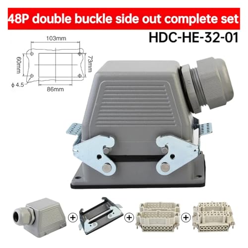Conector industrial resistente HDC-HE 32 pin con salida lateral impermeable de 500V 16A 2