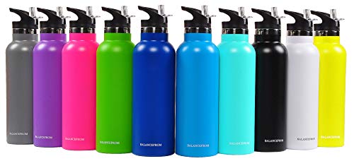 Balancefrom Double-Wall Vacuum Insulated Stainless Steel Water Bottle, 3 Caps Included, Wide Mouth And Standard Mouth, Multiple Colors And Sizes, Twilight #TOP6
