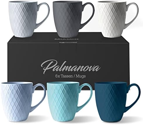 MIAMIO  6 x 400 ml  Coffee Mug Set/Mug - Modern Ceramic Mug Matt - Coffee Mug Large - Palmanova Collection (Blue)