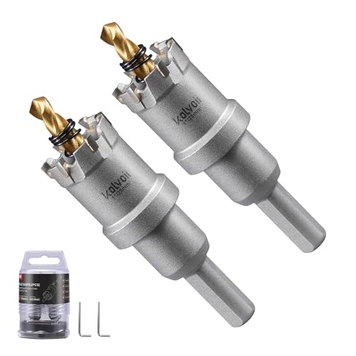 Kolvoii 2-Pack 1"(25mm) TCT Hole Saw Kit for Hard Metal, Tungsten Carbide Tipped Hole Saw Drill Bit Heavy Duty Carbide Hole Cutter with Titanium-Plated Pilot Drill bit