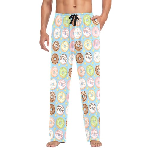 Men's Colorful Donuts Pajama Pants with Pockets - Straight Fit Cotton Sleep Bottoms for Lounge & Nightwear#715