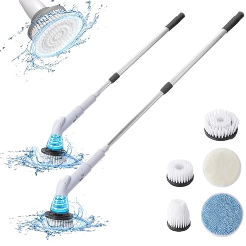 topliu Power Shower Brush with Long Handle - Bathroom Electric Spin Shower BrushWith Replaceable Brush Heads - Rechargeable Shower Cleaning Brush for Tub, Tile, Floor - Bathroom